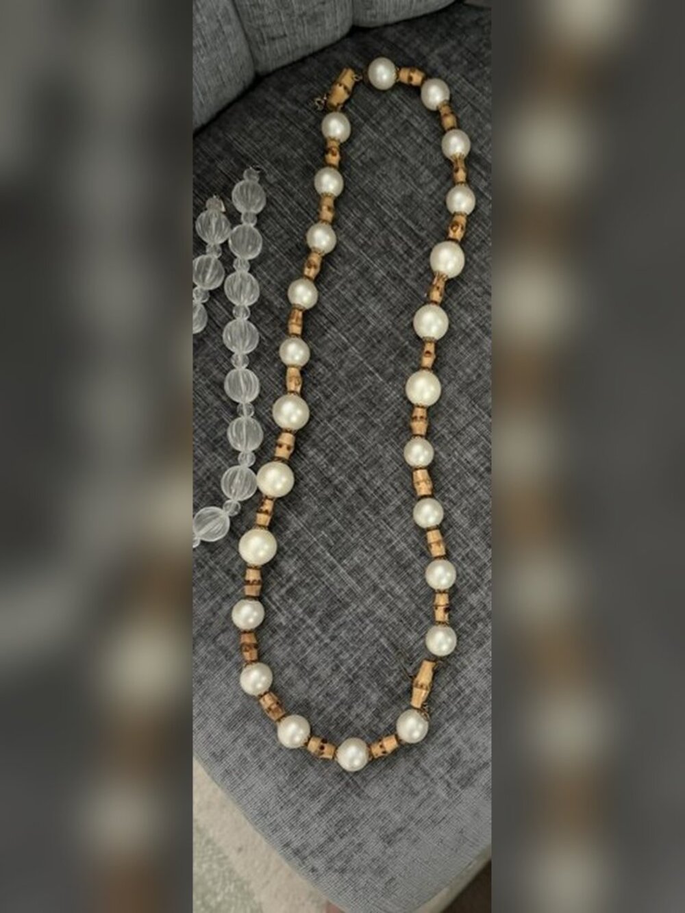 Long Bamboo and Faux Pearl Necklace